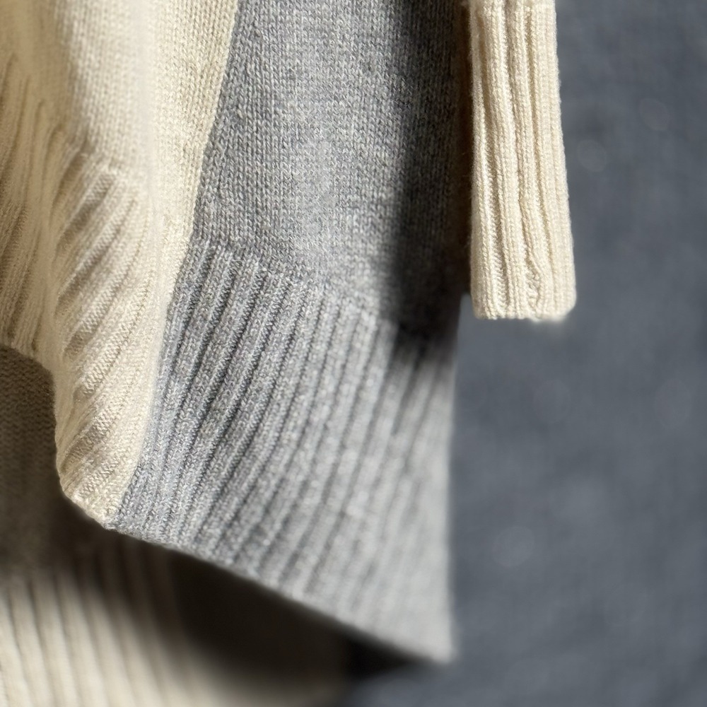 Eileen Fisher XXS XS Cream Gray Colorblock High Low Sweater Tunic Quiet Luxury - Picture 5 of 13